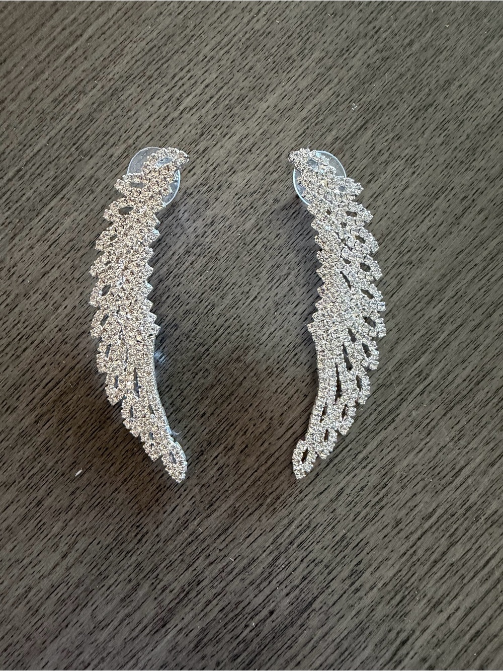Silver Crystal Wing Ear Crawler Earrings - Sparkling Silver